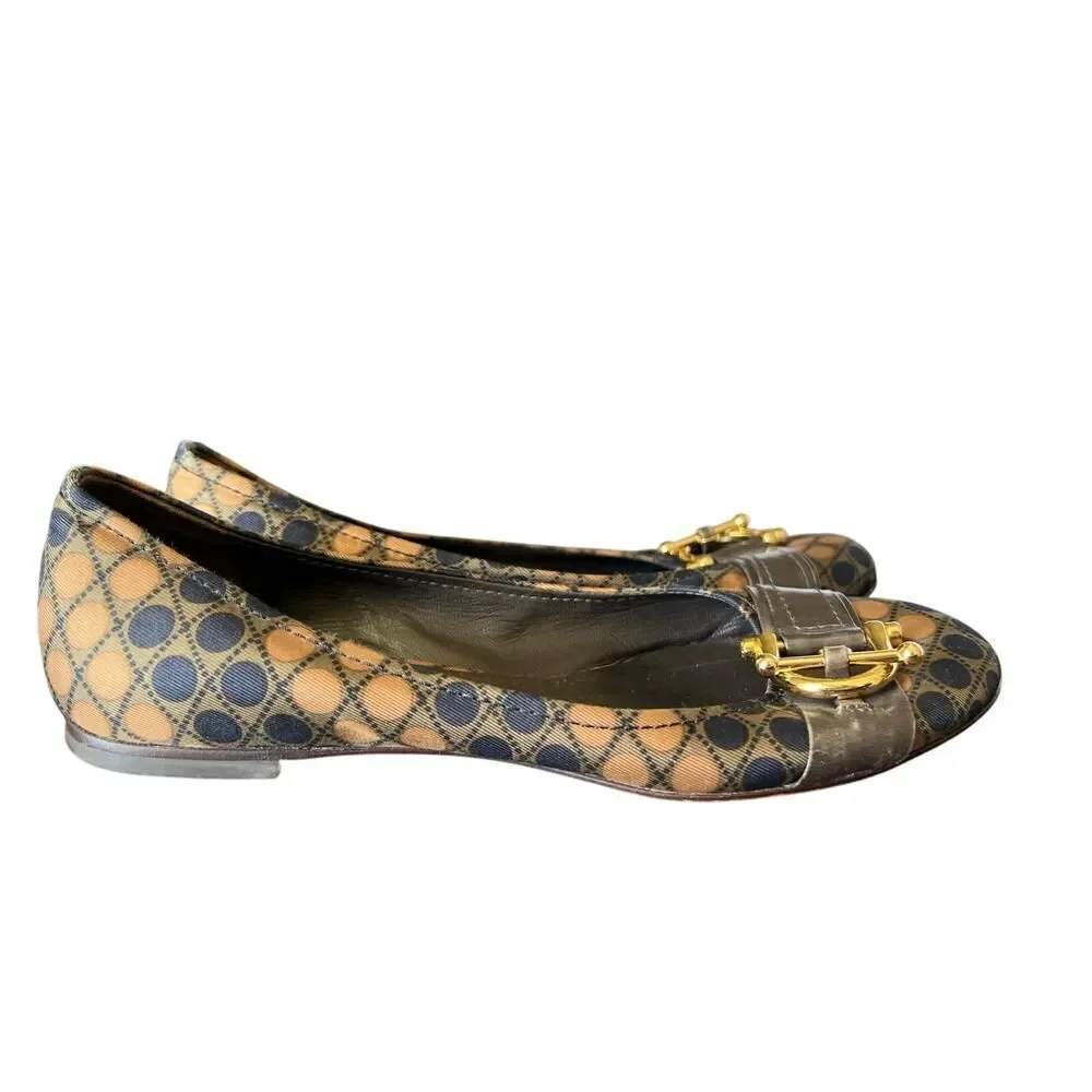 Tory Burch Flats Size 6 Womens Multicolor Gold Hardware Noel Slip On Casual